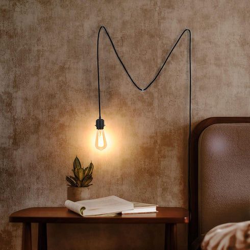 15ft Set E26 Pendant Light Kit with Switch, Industrial DIY Pendant Light Cord, with Black Woven Fabric Rope Pendant