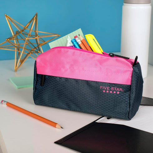 Five Star Pencil Pouch, 9-Pocket Storage Organizer for School Supplies, Navy/Pink (505600B-ECM)