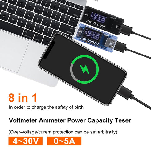 2pcs 8 in 1 USB Tester 10V 3A Voltage Current Meter Digital Multimeter Voltage Detector (Black+Blue)