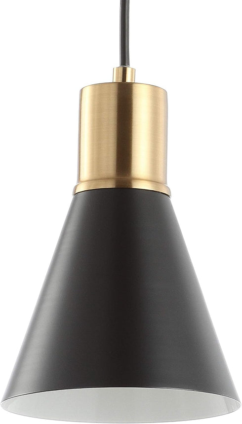 6" 1-Light Bulb JYL6131A JONATHAN Y Black/Brass Gold Apollo Mid-Century Modern Iron LED Pendant, Black Metal Shade
