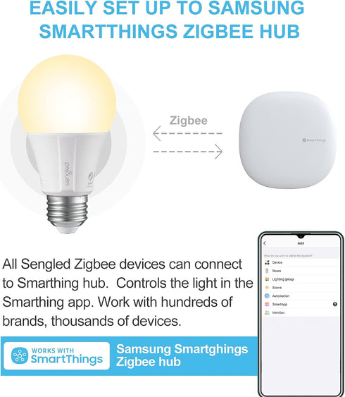 Sengled Bulb, 60W A19 Bulb, 1 Pack Zigbee Smart Smart Hub Required, Works with SmartThings and Echo with built-in Hub