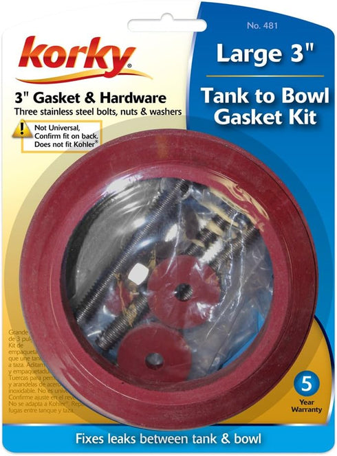 Korky 481BP Universal Toilet Tank To Bowl Gasket & Hardware Kit - Fits Most 3-Inch, 2-Piece Toilet Tanks