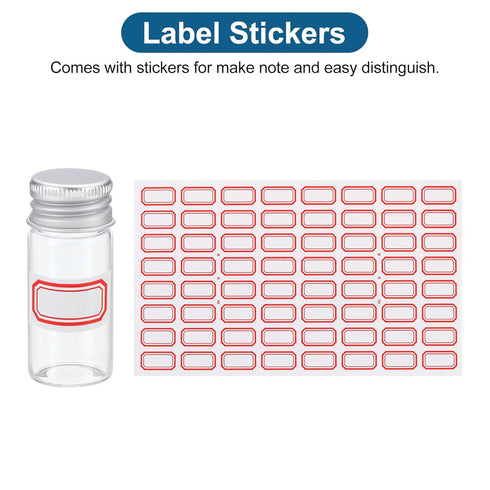 PATIKIL 25 Pack 10ml Clear Glass Vials, Small Liquid Sample Bottles with Screw Caps, Plastic Stoppers, 64 Labels