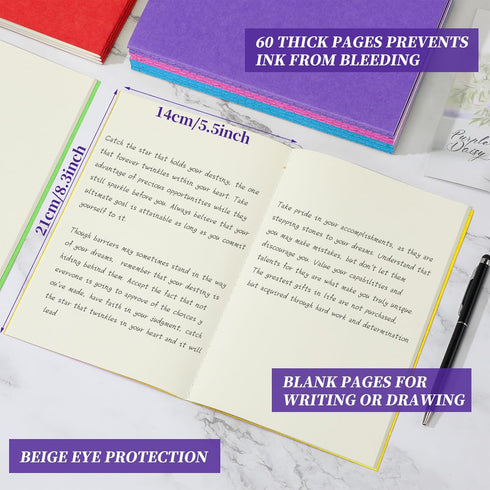 Thenshop 30 Pcs A5 Kraft Unlined Notebooks, Blank Journals Bulk for Students, 60 Pages, Bright Color