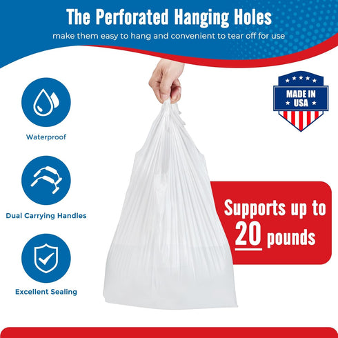 500 Pack (11.5x 6.5 21) Fuxury ( Plain White Plastic Bags with Handles for Small Business in Bulk, T Shirt Shopping Bag