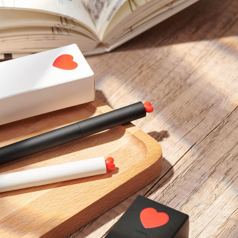Kaco FIRST Gel Ink Pens, Pack of 2 Cute Stationery Heart Pen Set with 4 Black Refills, Quick Drying, School Supplies
