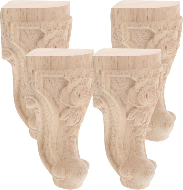 POPETPOP 4pcs Carved Solid Wood Furniture Legs 12x6cm for Sofa, Coffee Table,