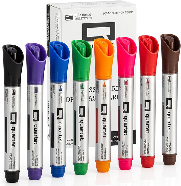 Quartet Dry Erase Markers, Glass Whiteboard Markers, Bullet Tip, Assorted Colors, 8 Pack