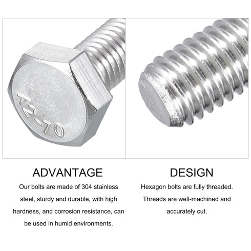 Hex Bolts (M8-1.25x90mm) 10Pcs, 304 Stainless Steel Coarse Fully Threaded Hex Head Screw Bolt for Furniture Repair