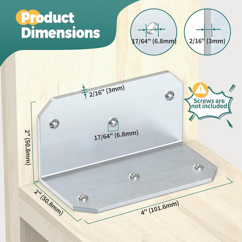 4 Inch 90 4"2"2" (Galvanized-8PCS) Galvanized L Bracket, Degree Corner Brace for Wood, Heavy Duty Angle Bracket