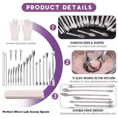 Swpeet 23Pcs Stainless Steel Micro Lab Scoop Spoon Assortment Kit, Pill Filler Tamper Tool for Laboratory