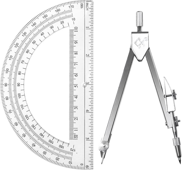 Tdfronien Students Geometry Math Set, Drawing Compass and 6 Inch Transparent Swing arm