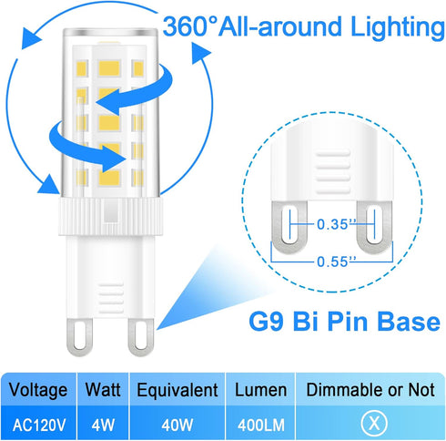 Marxlait 8-Pack G9 Bulb, 40 6000K, Non-dimmable T4 Bulb G9 120V Bulbs LED watt Halogen Replacement, Daylight White LED