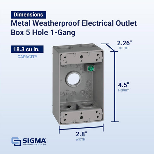 SIGMA ENGINEERED SOLUTIONS 14253-5 Metal Electrical Outlet Box, Weatherproof, Gray, 1 Gang Box with 5 Holes