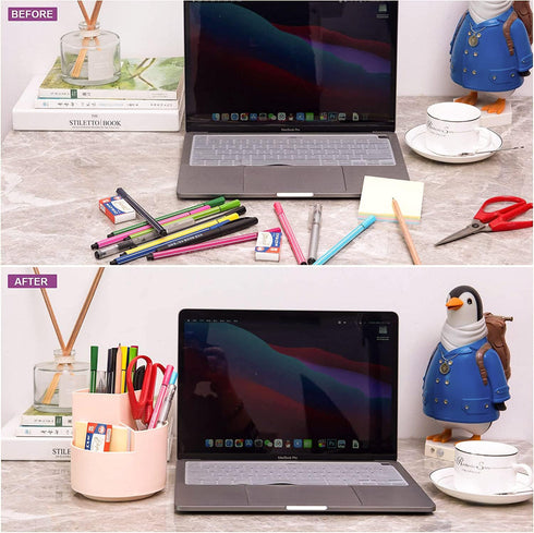 Desk Pencil Pen Holder, 3 Slots 360-Degree Rotating Organizer for Home, Office, School, Kids, Peach Pink