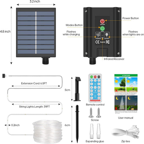 66FT 200LED 1800mAh IP67 8 ICRGB Solar Pool Lights for Above Ground, Solar Rope Lights Outdoor, Waterproof Blue String