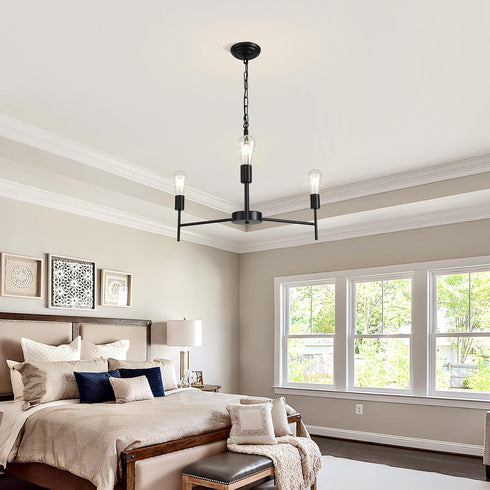 3 E26 Modern Farmhouse Chandelier Light Black Chandeliers for Dining Room Light Fixture, Round Iron Candle Chandelier