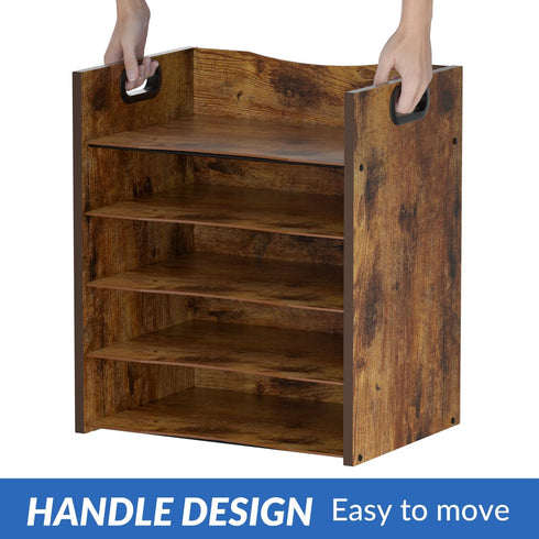 File Organizer for Desk, Wood Desk Organizer, 5 Tier Office Accessories with Handle, Mesh File Organizer