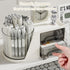 SAYEEC Rotating Desk Organizer with 2 Drawers, 6 Slots Multi-Functional Pencil Pen Holder for Office School Home (White)