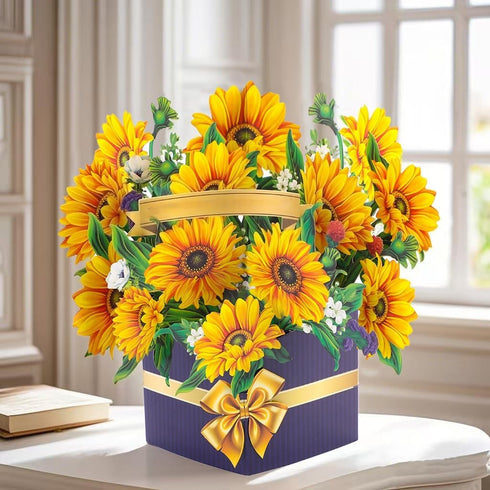 JYHi 3D 10 Inch Pop Up Flower Bouquet Card Greeting Cards Life Size Forever Paper Flower Bouquet Gift with Black Note