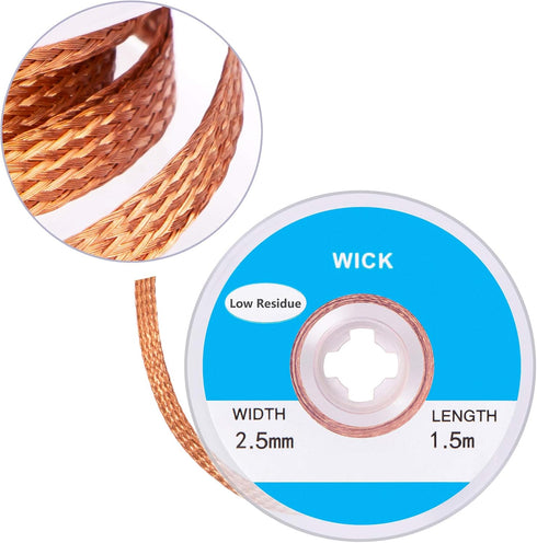 Solder Wicks, 2 Pack No-Clean Solder Braided Wicks, Desoldering Wicks for Solder Removal Tool, 0.1 Inch