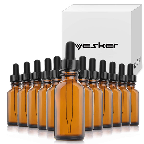 Yesker Amber Glass Bottles for Essential Oils, 60 ml (2oz) with Glass Eye Dropper, Pack of 12