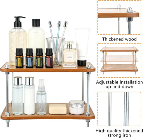 FMOACEN 2-Tier Counter Countertop Bathroom Organizer Wooden Bathroom Shelf for Makeup Skincare Perfume and Spices