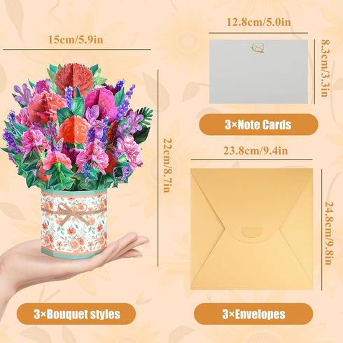 Ethanberg 3 Pack 3D 3D Paper Flower Pop Up Cards, Carnation Sunflower Lavender Flower Bouquet Greeting Cards, Flowers