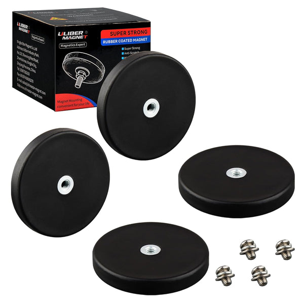 ULIBERMAGNET 4Pack Anti-Scratch Neodymium Magnet, Rubber Coated with M4 Female Thread for Strong Mounting