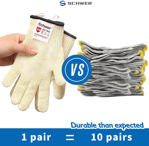 Schwer SlicePro ANSI A9 Cut Resistant Gloves, Food Grade Reliable Cutting Gloves for Kitchen (1 Pair, S)