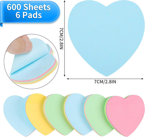 Sticky Notes 2.75 in x 2.75 in 600 Sheets Heart Shaped Memo - Self Stick Cute Mixed Colors for Office/Home
