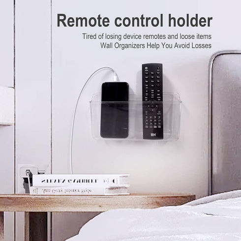 Set, 3 Pack Wall Mounted Remote Control Holder Self Adhesive Magazine File, Mail Organizer Box for Wall, Bedside Caddy