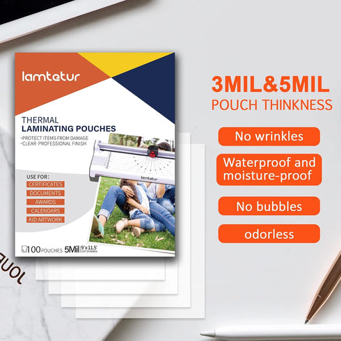 Thermal Laminating Pouches, 9"x11.5" Inches, 5mil, 100 Pack Clear Letter Size Laminating Sheets