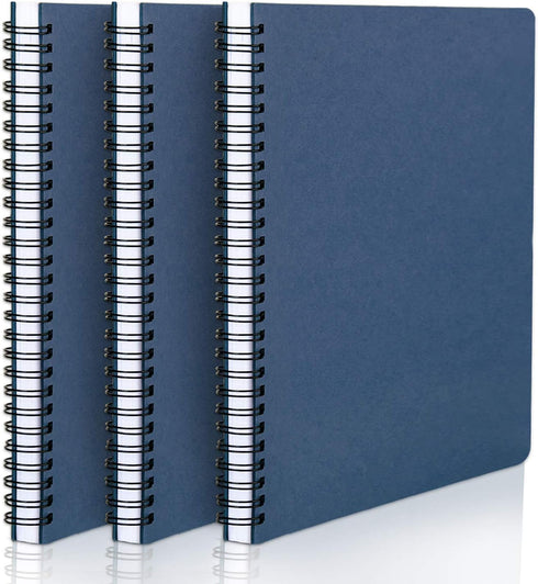 EUSOAR Hardcover Spiral Ruled Notebook - A5, 3packs, 5.5"X8.3", 120 Pages, Blue Lined Travel Journal, Memo Notepad