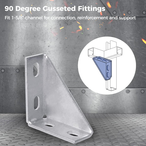 8Pcs 90 Degree Gusseted Fittings, Carbon Steel Q235 4 Hole Right Angle Connector Brackets for 1-5/8" Channel