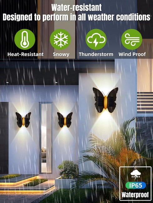 Agrollozi IP65 3000K Solar Butterfly Lights, Outdoor Butterfly Wall Lamp, Waterproof Garden Decor Solar Lights