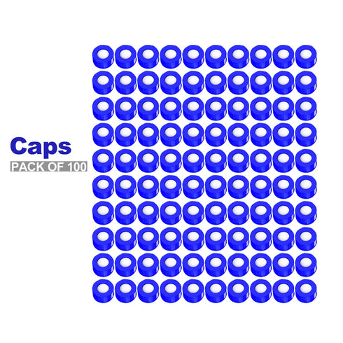 Autosampler Vials Cap, 9mm Blue Polypropylene Screw-Thread Caps with PTFE Red/Silicone White Septa by Biomed Scientific