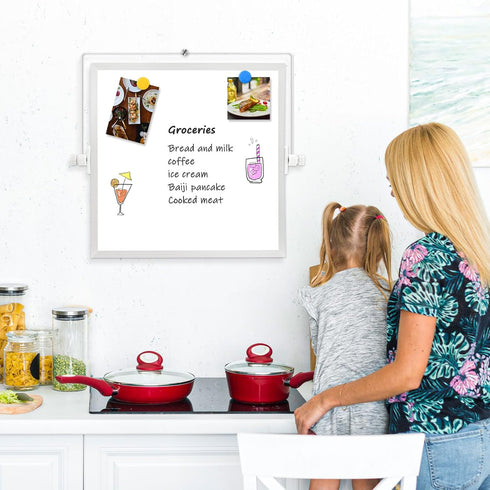 Dry Erase Magnetic White Board, 10" x 10" Double-Sided Desktop Whiteboard with Stand, Portable Small Set for Drawing,
