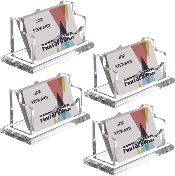PARTSPOWER 4 Packs Acrylic Business Card Holders, Horizontal Clear Name Card Display Stand, Desk Accessory Organizer