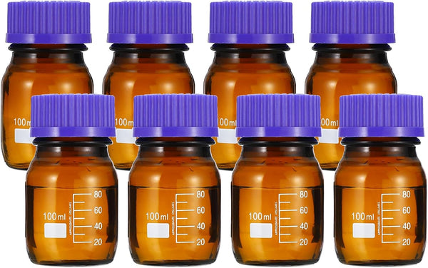 PATIKIL 8 Pack Reagent Media Storage Bottles, 100ml Borosilicate Glass with GL45 Blue Screw Cap