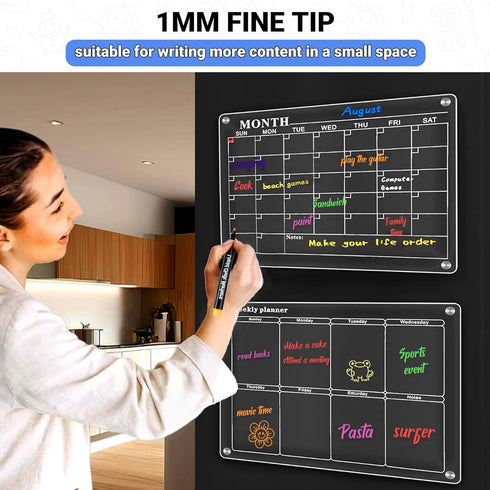 JR.WHITE Liquid Chalk Markers, 18 Pack Wet Erase Markers for Acrylic Fridge Calendar, Fine Tip for Various Surfaces