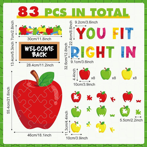 Back to School Bulletin Board Decorations Set Apple Puzzle Pieces Paper Cutouts Borders Motivational You Fit Right in Welcome Back Classroom Decorations First Day of School Party Supplies by Pasimy