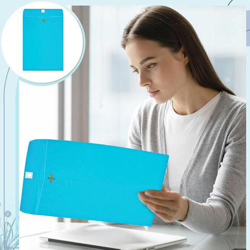 Geyee 100 Pcs Clasp Envelopes, Manilla Gummed Mailing Envelopes for Storing or Mailing, Lake Blue, 9 x 12 Inch