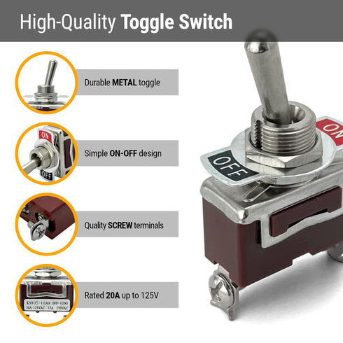 MGI SpeedWare Latching Metal Toggle Switches, 20 Amp at 12vDC 125vAC, 5-Pack SPST ON/OFF
