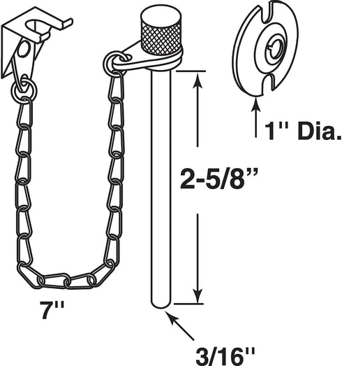 9858 3/16 2-5/8 Pack) Prime-Line U Sliding Patio Door Pin, In. x In., Steel Pin and Retaining Ring, Chrome Plated