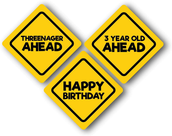 Jayd Products 3 Year Old Birthday Caution Signs, 16.5" Across, Construction Party Signs (3ct)