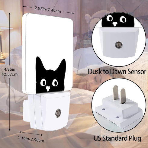 Black Cat Cute Dusk to Dawn Night Light, Auto Sensor Lamp Home Indoor Stairway Kitchen Corridor, Night Lights Plug into