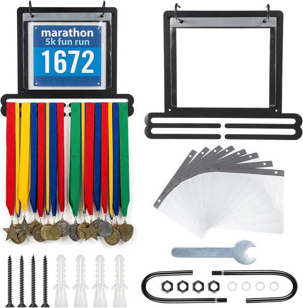 AOZUO Race Bib and Medal Display Hanger, Medal Hanger Display Holds 40+ Medals