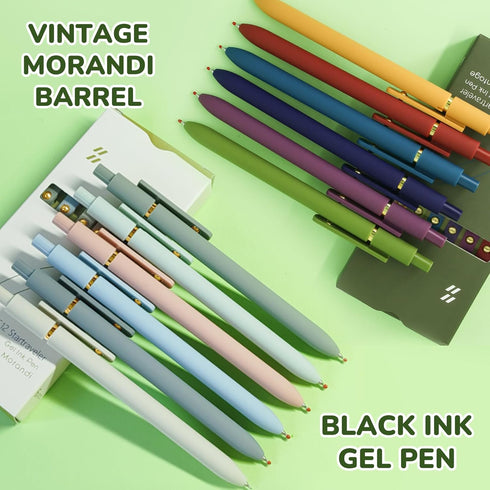 Gel Pens, 12 Pcs Black Ink Pens for Women, 0.5mm Fine Point, Smooth Writing, High-End Series Retractable Pens