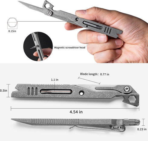 Titanium EDC Pry Bar,Pocket Multitool Mini Prybar,Keychain Crowbar Tool with Pocket Clip,Bottle Opener,Nail Puller,Hex